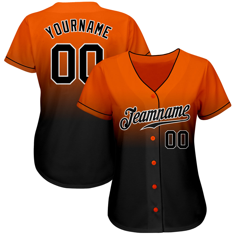 Custom Orange Black-White Authentic Fade Fashion Baseball Jersey baseball jersey product view 2