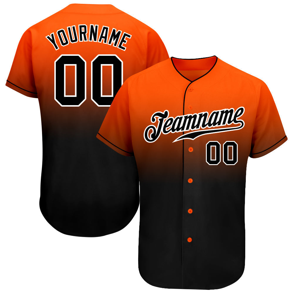 Custom Orange Black-White Authentic Fade Fashion Baseball Jersey baseball jersey product view 1