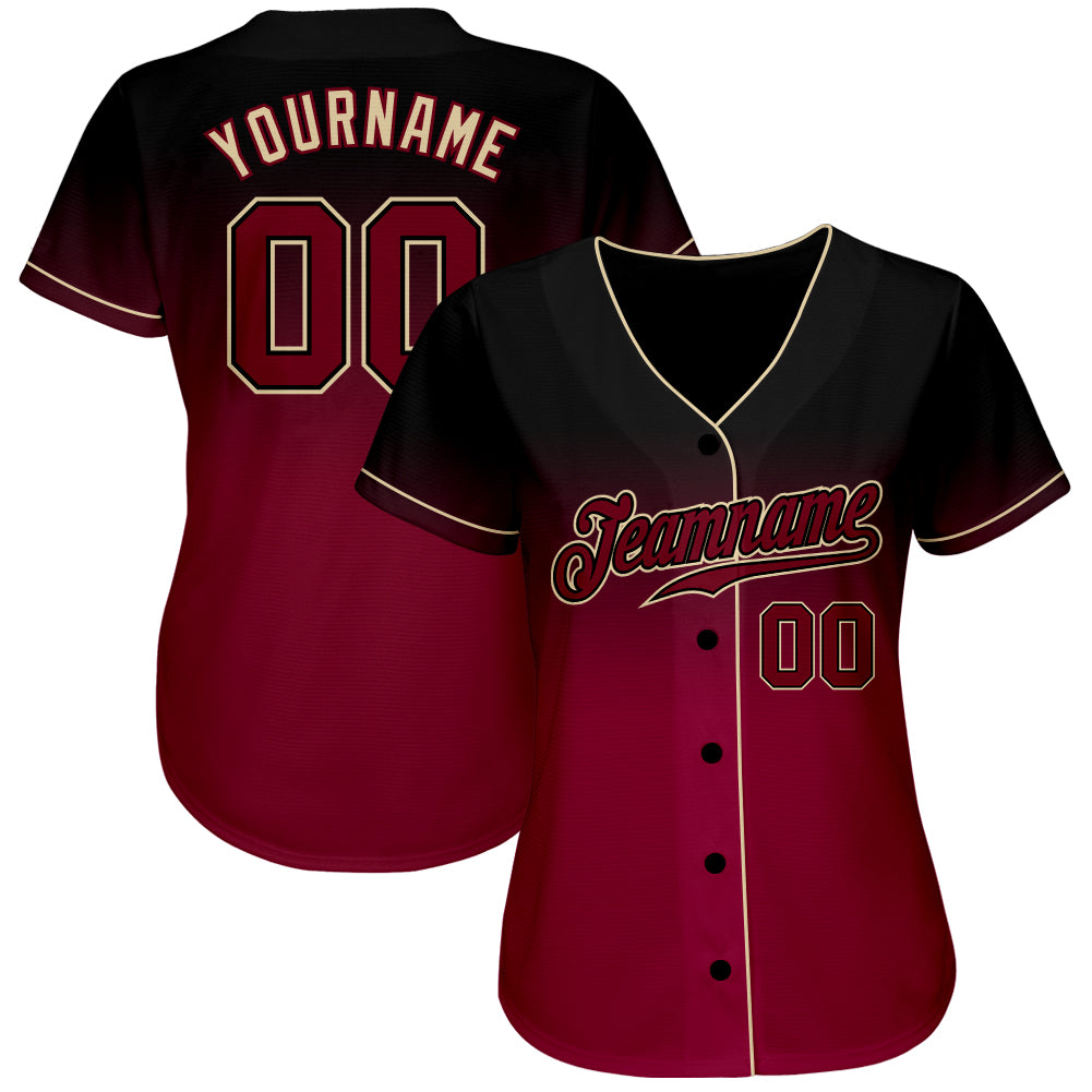 Custom Black Crimson-Cream Authentic Fade Fashion Baseball Jersey baseball jersey product view 2