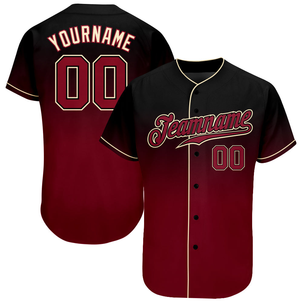 Custom Black Crimson-Cream Authentic Fade Fashion Baseball Jersey baseball jersey product view 1