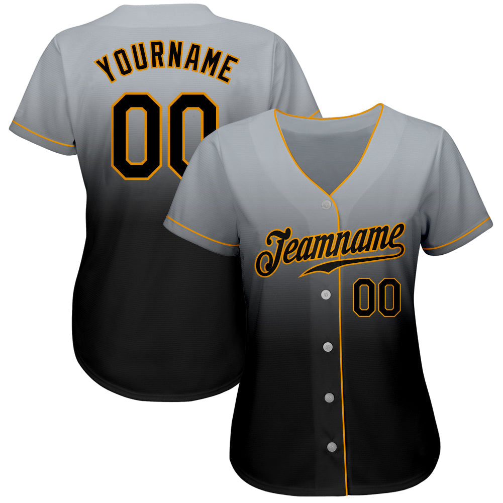 Custom Gray Black-Gold Authentic Fade Fashion Baseball Jersey baseball jersey product view 2