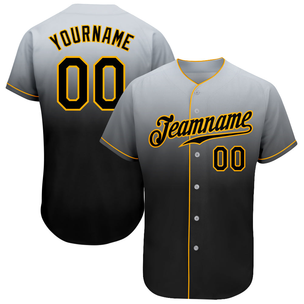 Custom Gray Black-Gold Authentic Fade Fashion Baseball Jersey baseball jersey product view 1