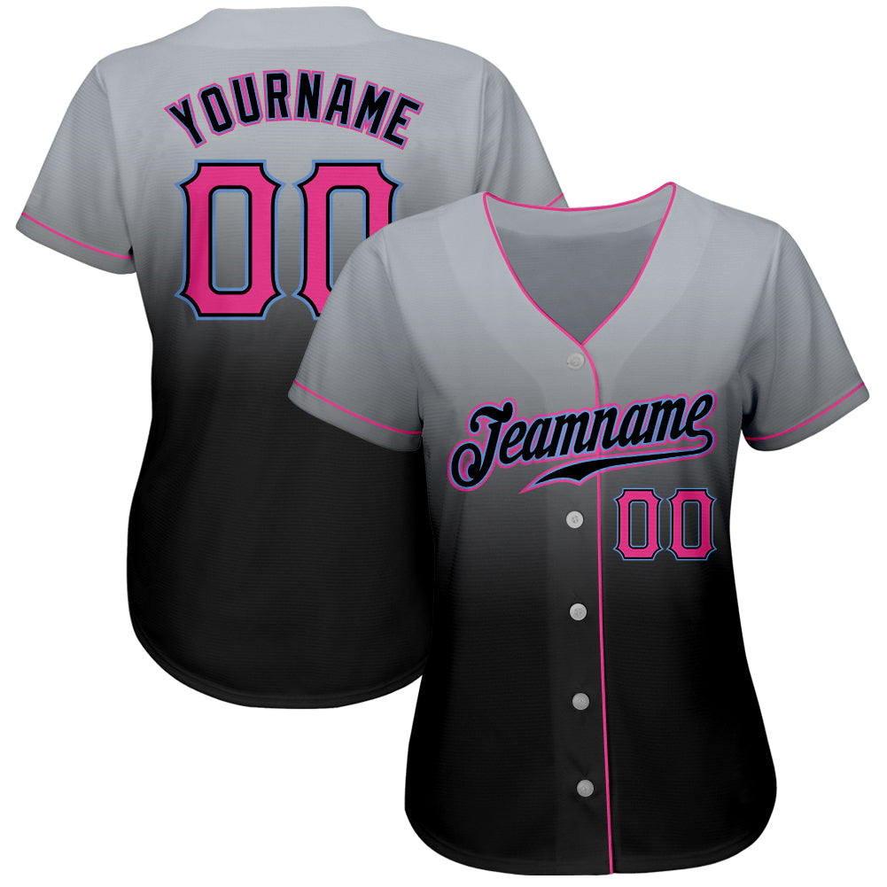 Custom Gray Pink-Black Authentic Fade Fashion Baseball Jersey baseball jersey product view 2