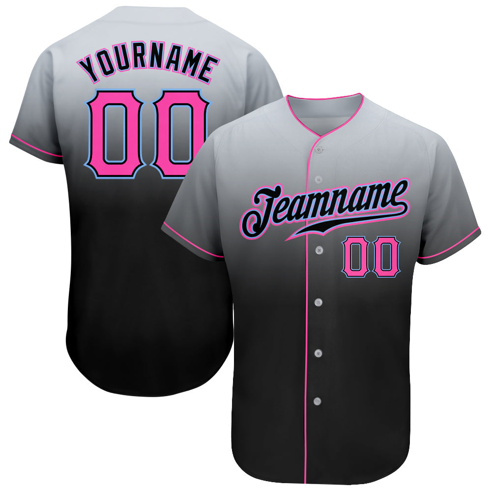 Custom Gray Pink-Black Authentic Fade Fashion Baseball Jersey baseball jersey product view 1