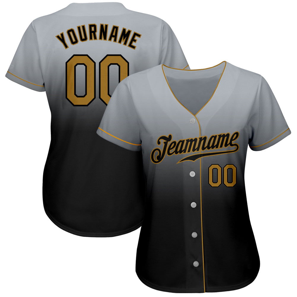 Custom Gray Old Gold-Black Authentic Fade Fashion Baseball Jersey baseball jersey product view 2