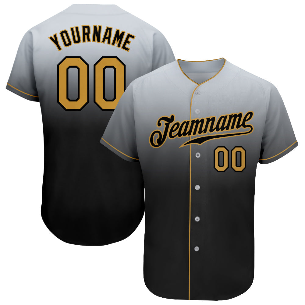 Custom Gray Old Gold-Black Authentic Fade Fashion Baseball Jersey baseball jersey product view 1