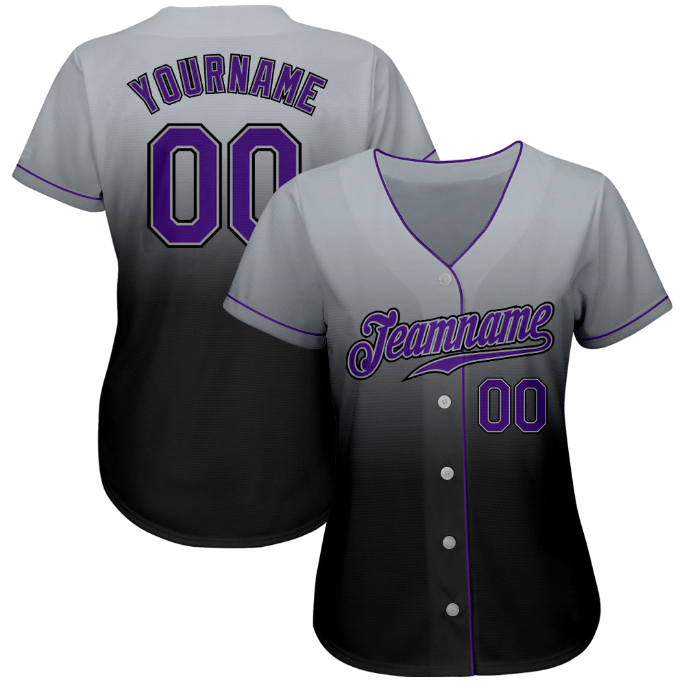 Custom Gray Purple-Black Authentic Fade Fashion Baseball Jersey baseball jersey product view 2