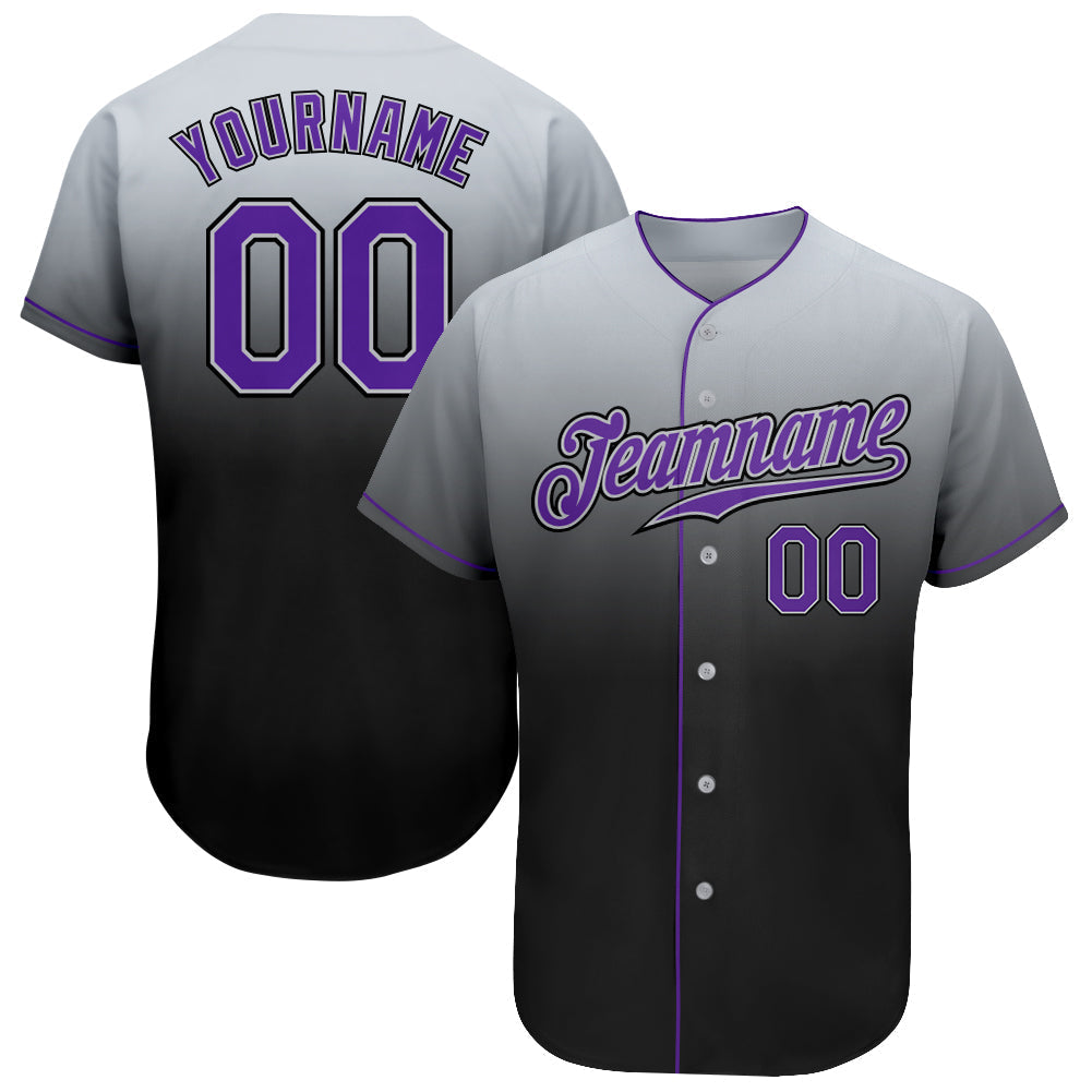 Custom Gray Purple-Black Authentic Fade Fashion Baseball Jersey baseball jersey product view 1