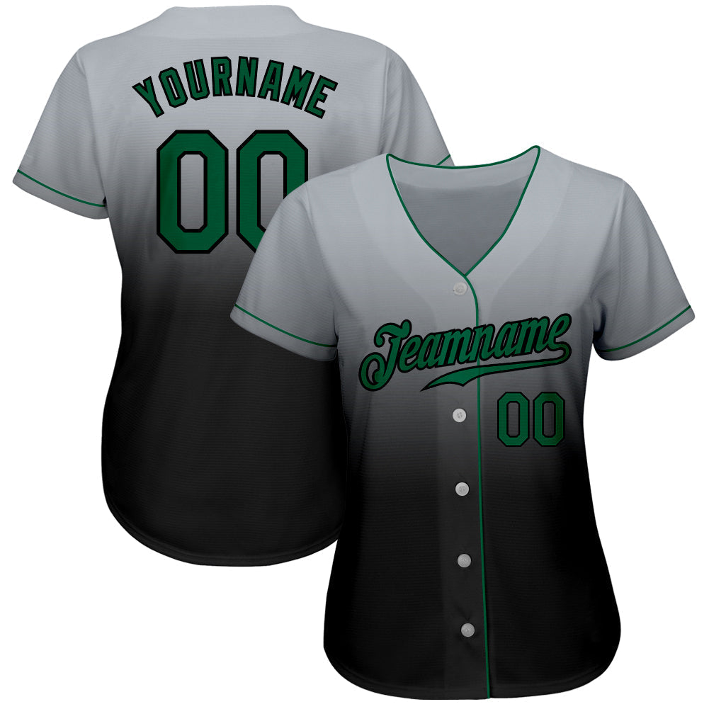 Custom Gray Kelly Green-Black Authentic Fade Fashion Baseball Jersey baseball jersey product view 2