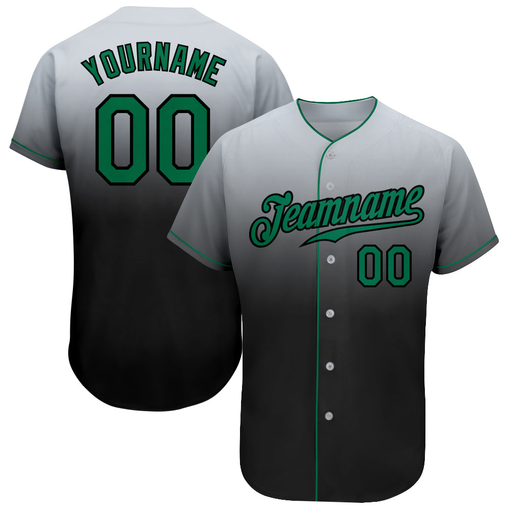 Custom Gray Kelly Green-Black Authentic Fade Fashion Baseball Jersey baseball jersey product view 1