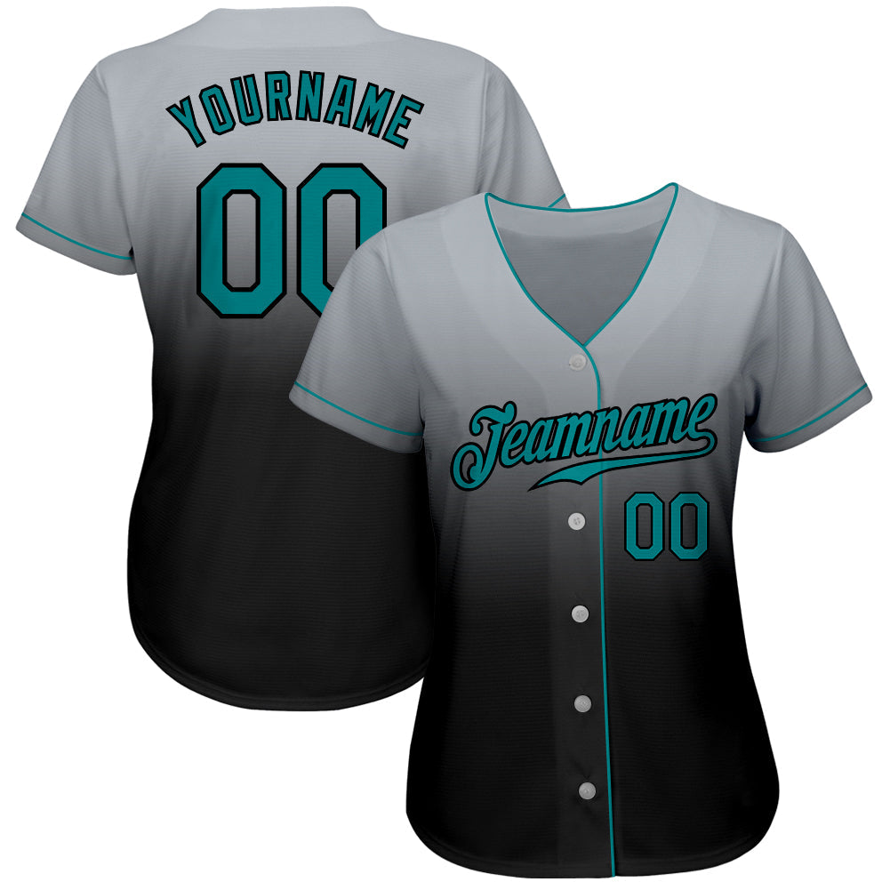 Custom Gray Teal-Black Authentic Fade Fashion Baseball Jersey baseball jersey product view 3