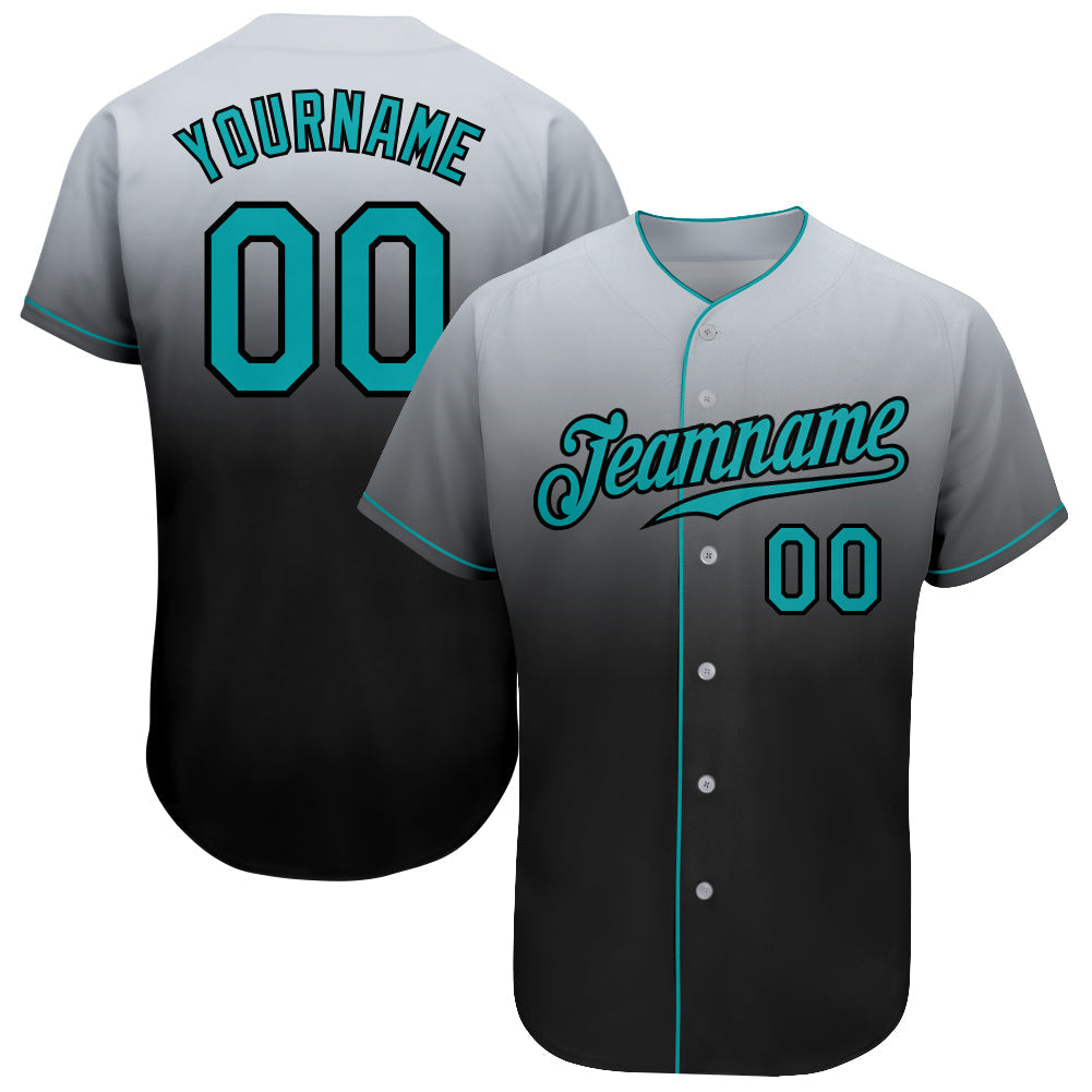 Custom Gray Teal-Black Authentic Fade Fashion Baseball Jersey baseball jersey product view 1