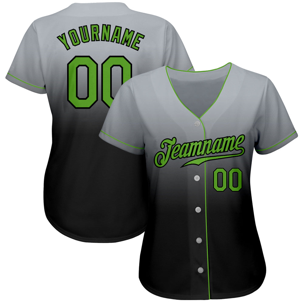 Custom Gray Neon Green-Black Authentic Fade Fashion Baseball Jersey baseball jersey product view 2
