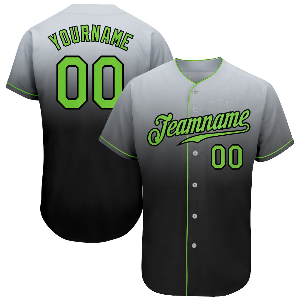 Custom Gray Neon Green-Black Authentic Fade Fashion Baseball Jersey baseball jersey product view 1