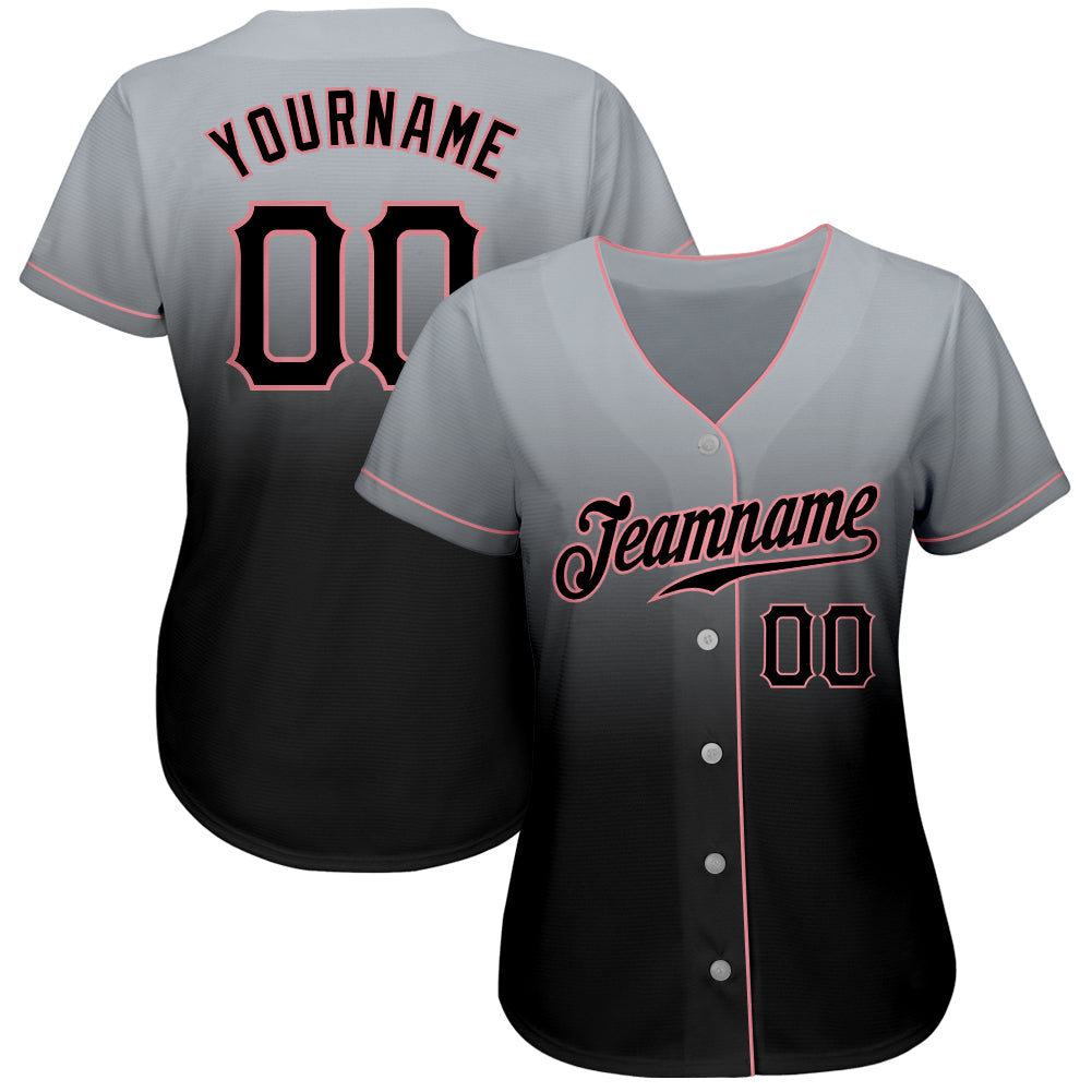 Custom Gray Black-Medium Pink Authentic Fade Fashion Baseball Jersey baseball jersey product view 2