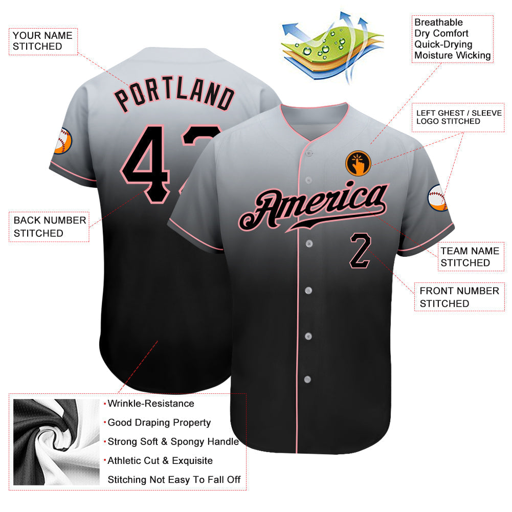 Custom Gray Black-Medium Pink Authentic Fade Fashion Baseball Jersey baseball jersey product view 3