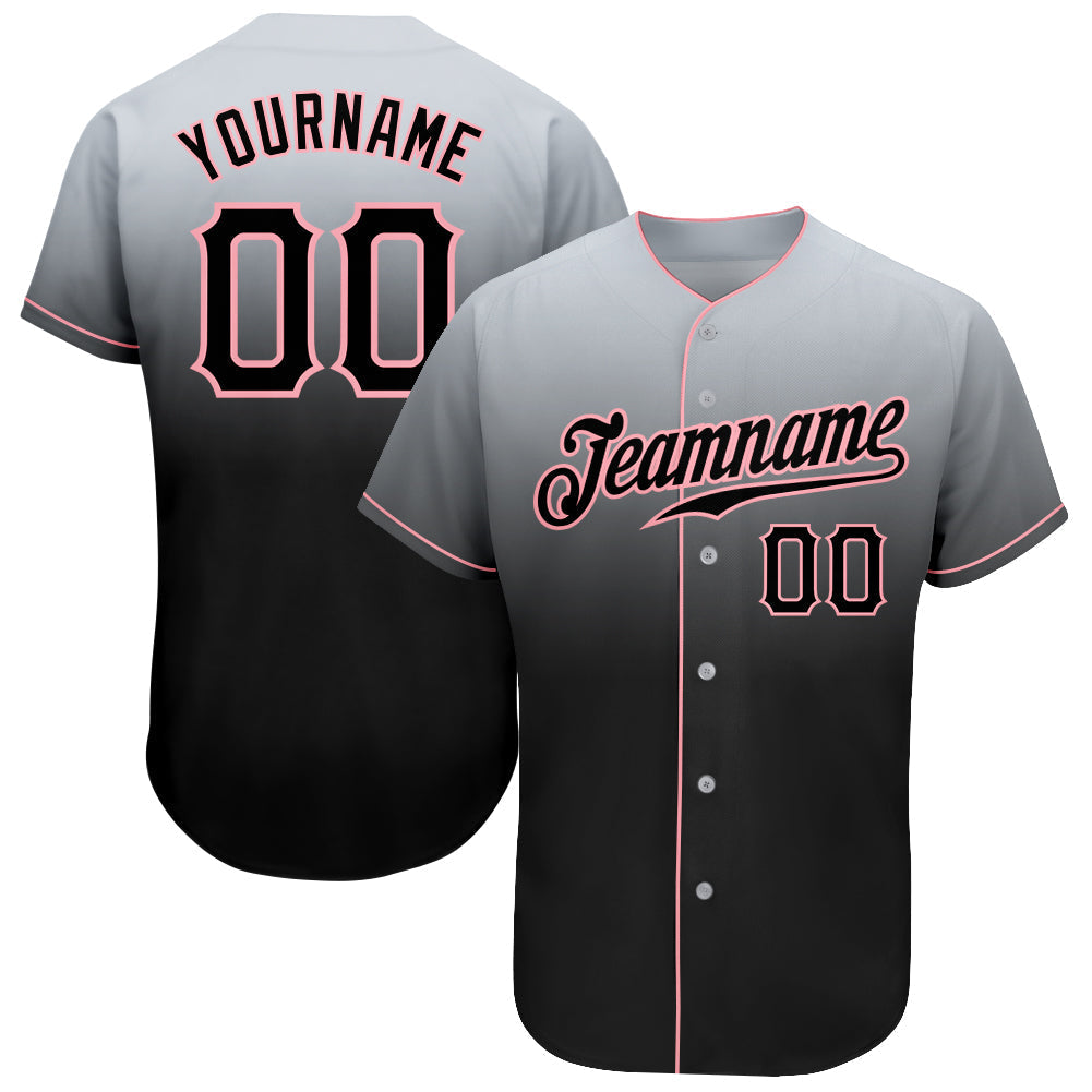 Custom Gray Black-Medium Pink Authentic Fade Fashion Baseball Jersey baseball jersey product view 1