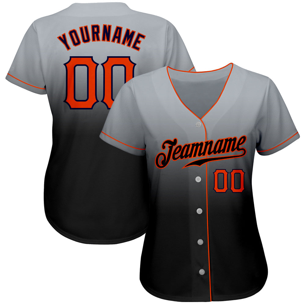 Custom Gray Orange-Navy Authentic Fade Fashion Baseball Jersey baseball jersey product view 2