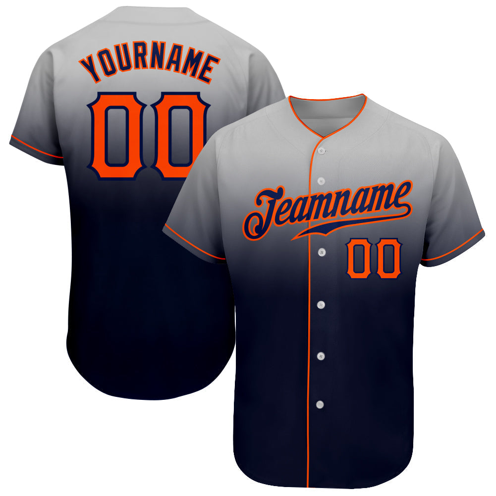 Custom Gray Orange-Navy Authentic Fade Fashion Baseball Jersey baseball jersey product view 1
