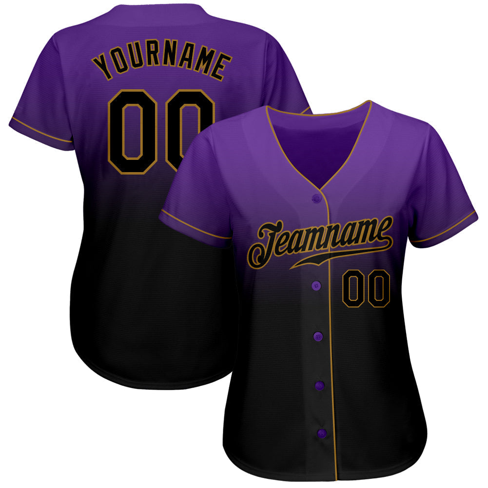 Custom Purple Black-Old Gold Authentic Fade Fashion Baseball Jersey baseball jersey product view 2
