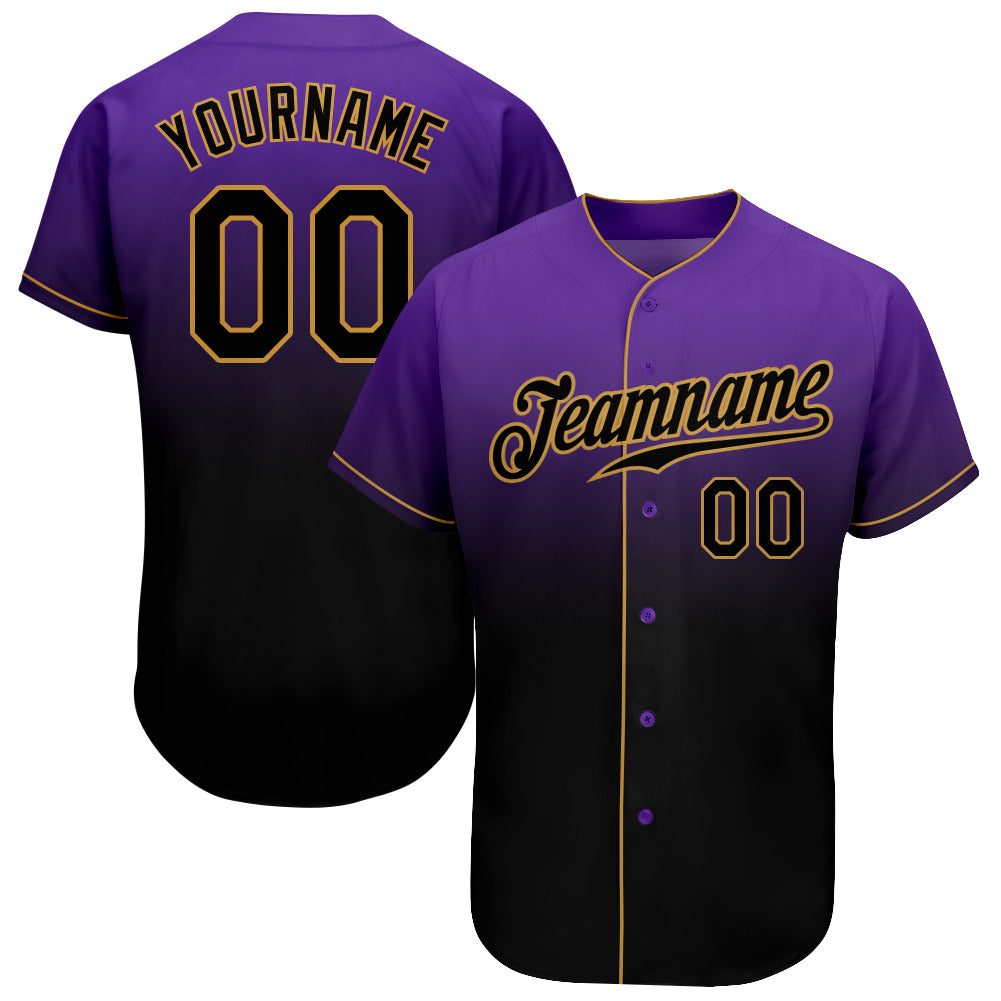 Custom Purple Black-Old Gold Authentic Fade Fashion Baseball Jersey baseball jersey product view 1