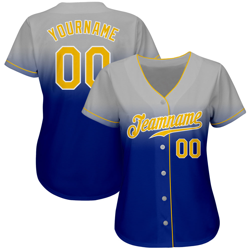 Custom Gray Gold-Royal Authentic Fade Fashion Baseball Jersey baseball jersey product view 2