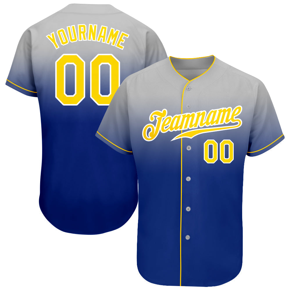 Custom Gray Gold-Royal Authentic Fade Fashion Baseball Jersey baseball jersey product view 1