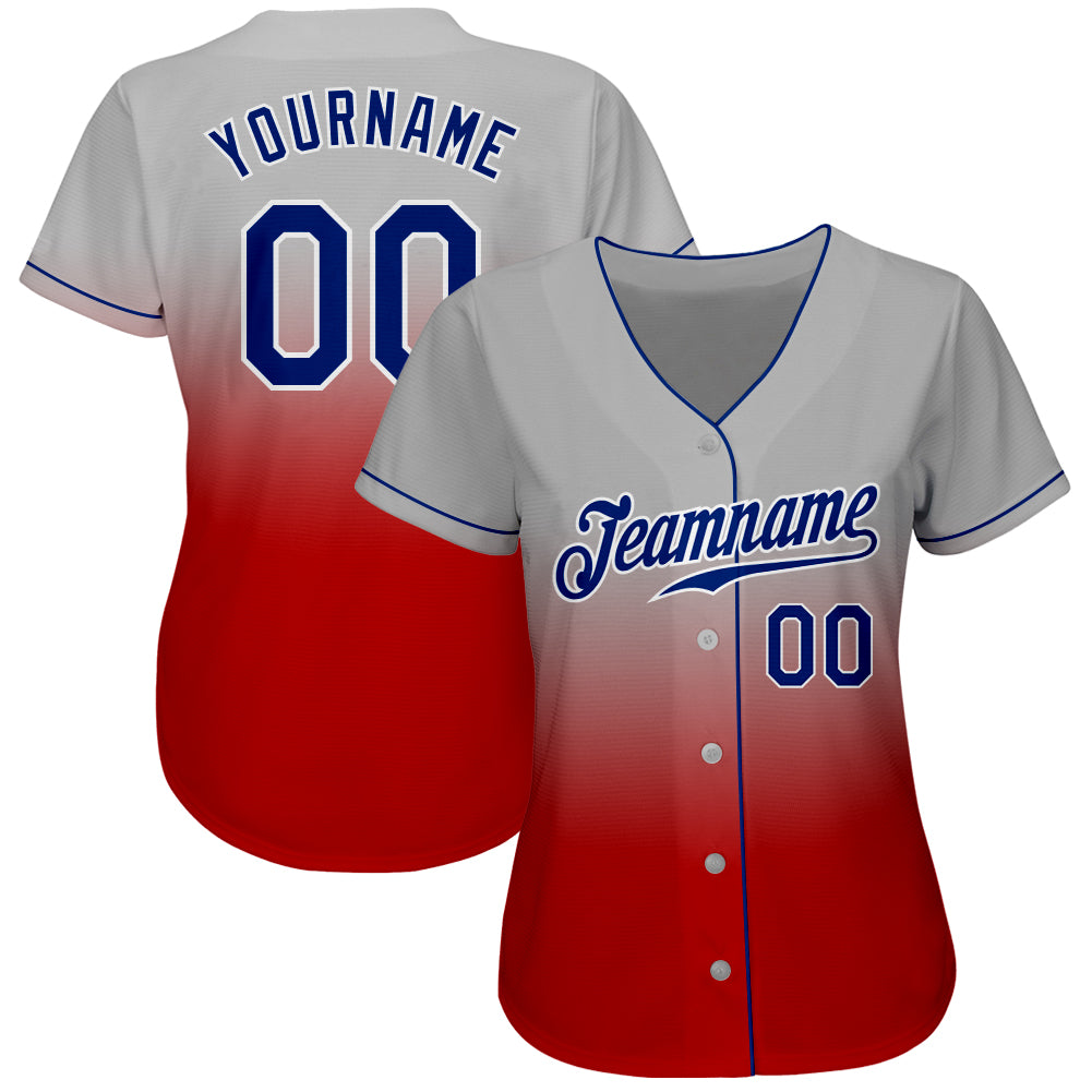 Custom Gray Royal-Red Authentic Fade Fashion Baseball Jersey baseball jersey product view 2