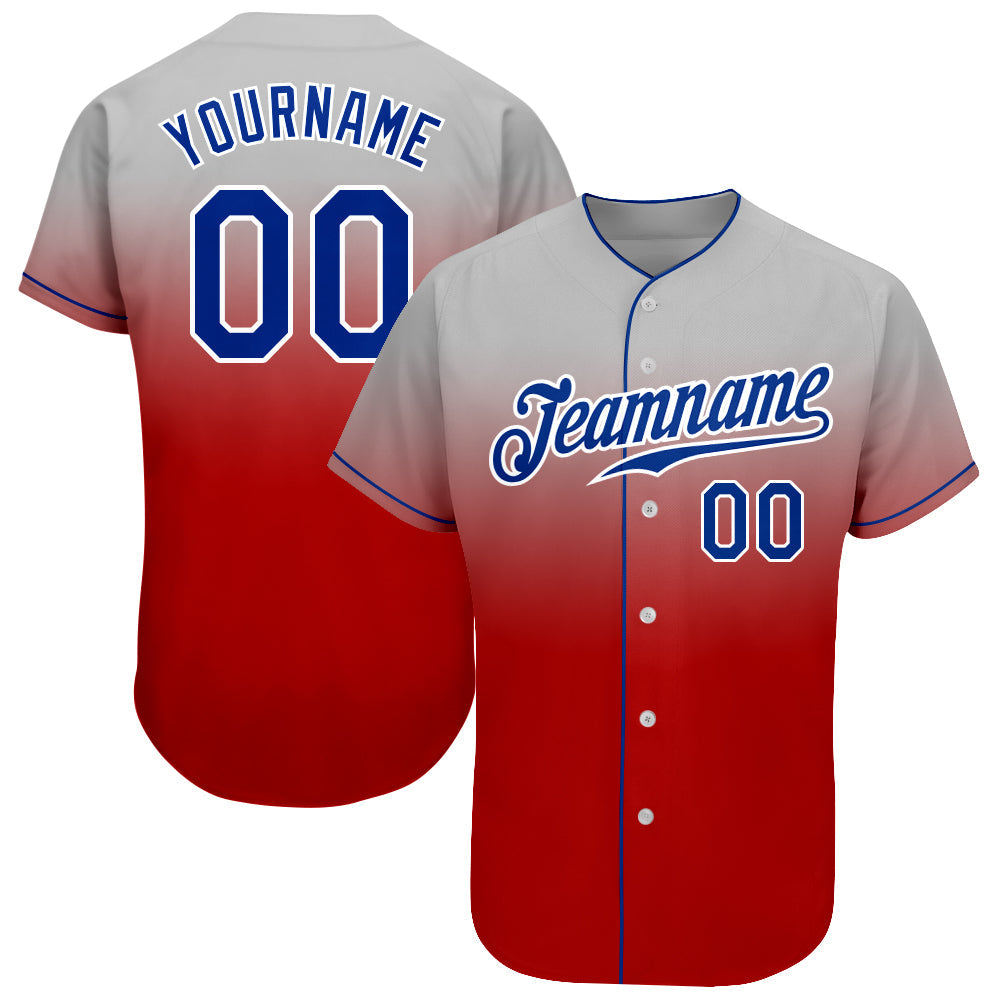 Custom Gray Royal-Red Authentic Fade Fashion Baseball Jersey baseball jersey product view 1