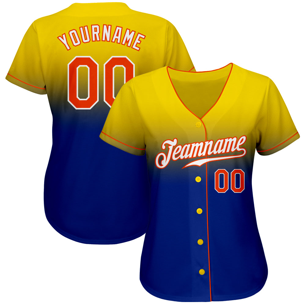 Custom Yellow Orange-Royal Authentic Fade Fashion Baseball Jersey baseball jersey product view 2