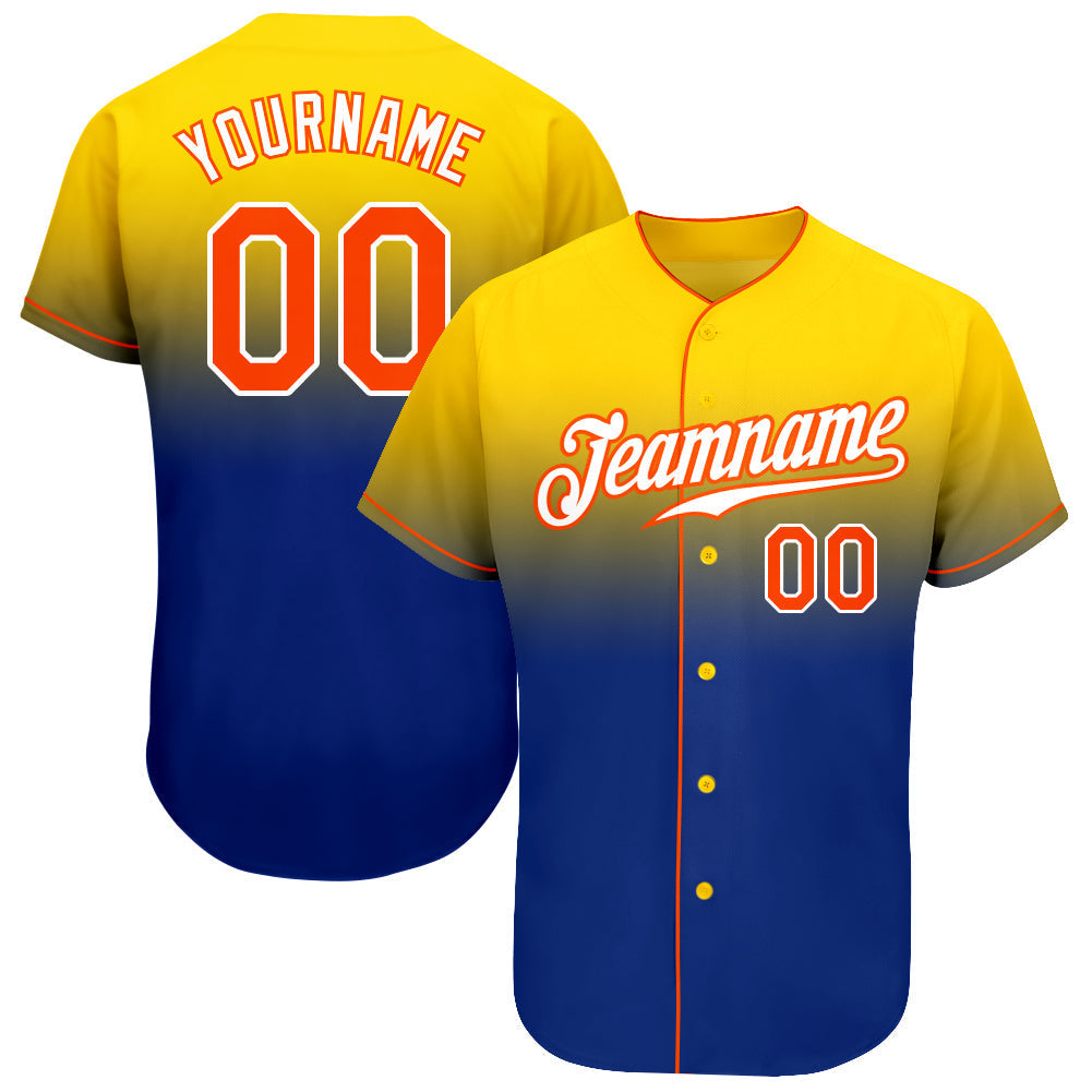 Custom Yellow Orange-Royal Authentic Fade Fashion Baseball Jersey baseball jersey product view 1