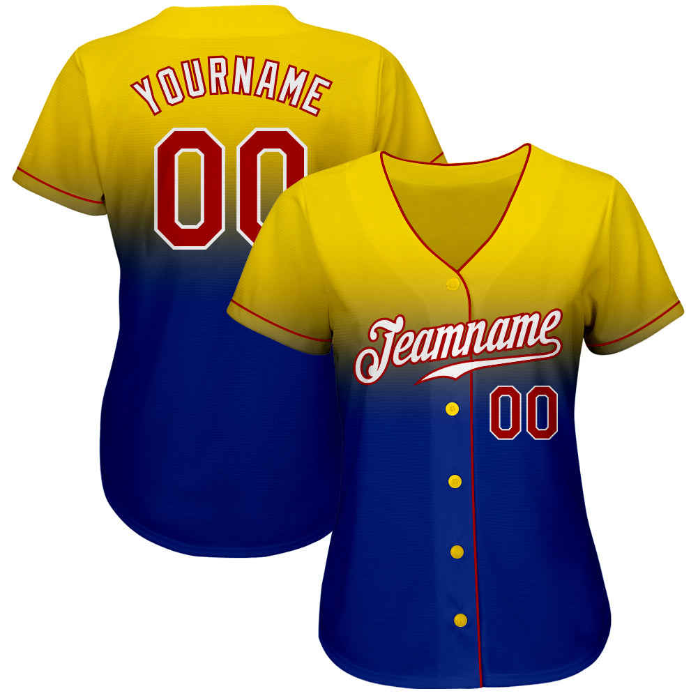 Custom Yellow Red-Royal Authentic Fade Fashion Baseball Jersey baseball jersey product view 2