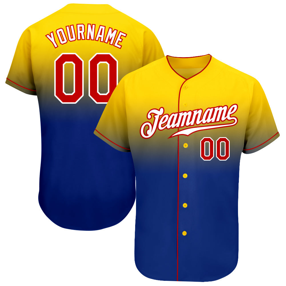 Custom Yellow Red-Royal Authentic Fade Fashion Baseball Jersey baseball jersey product view 1