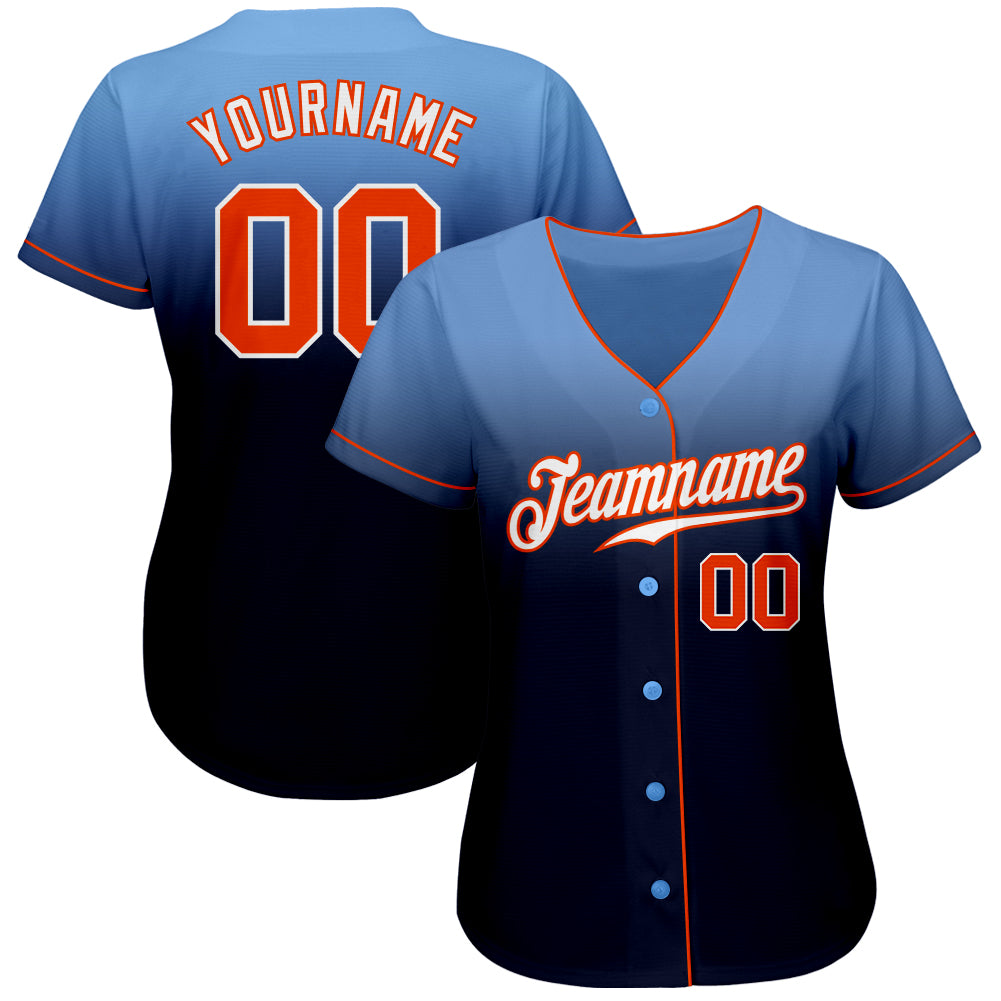 Custom Light Blue Orange-Navy Authentic Fade Fashion Baseball Jersey baseball jersey product view 2