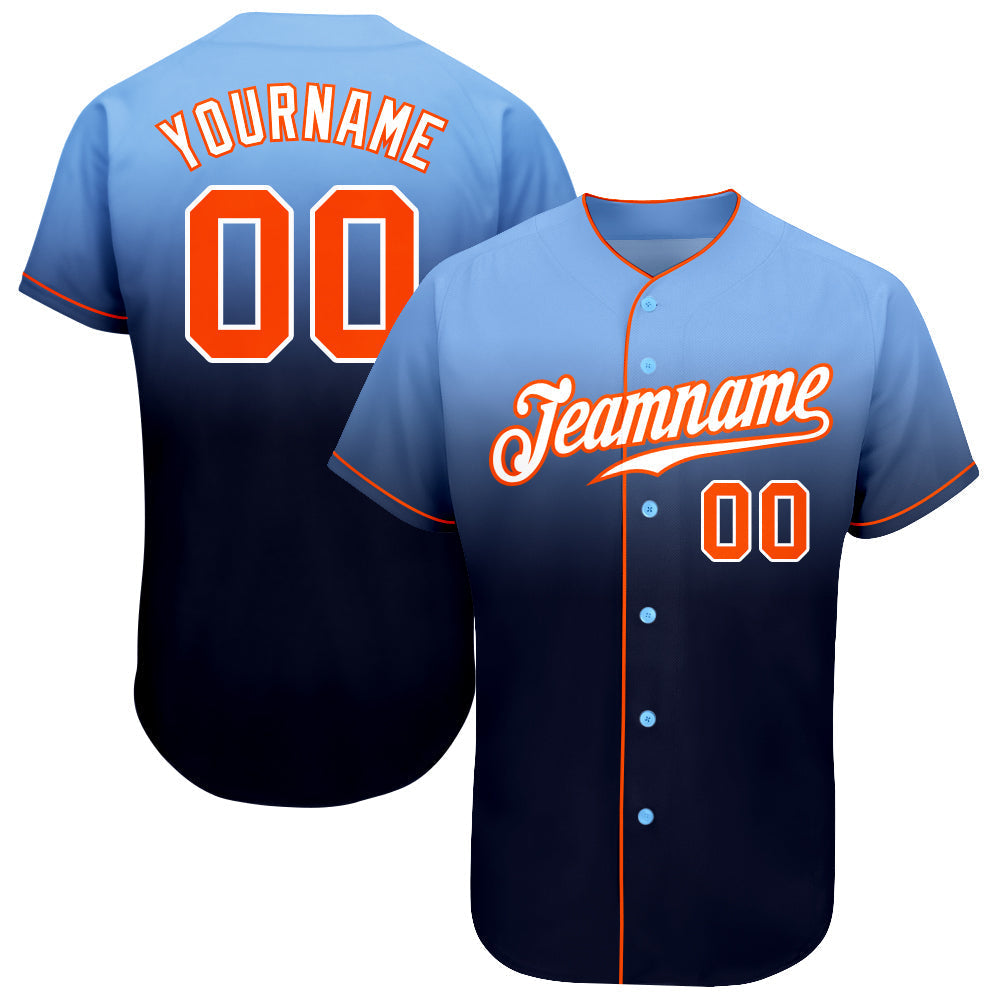 Custom Light Blue Orange-Navy Authentic Fade Fashion Baseball Jersey baseball jersey product view 1