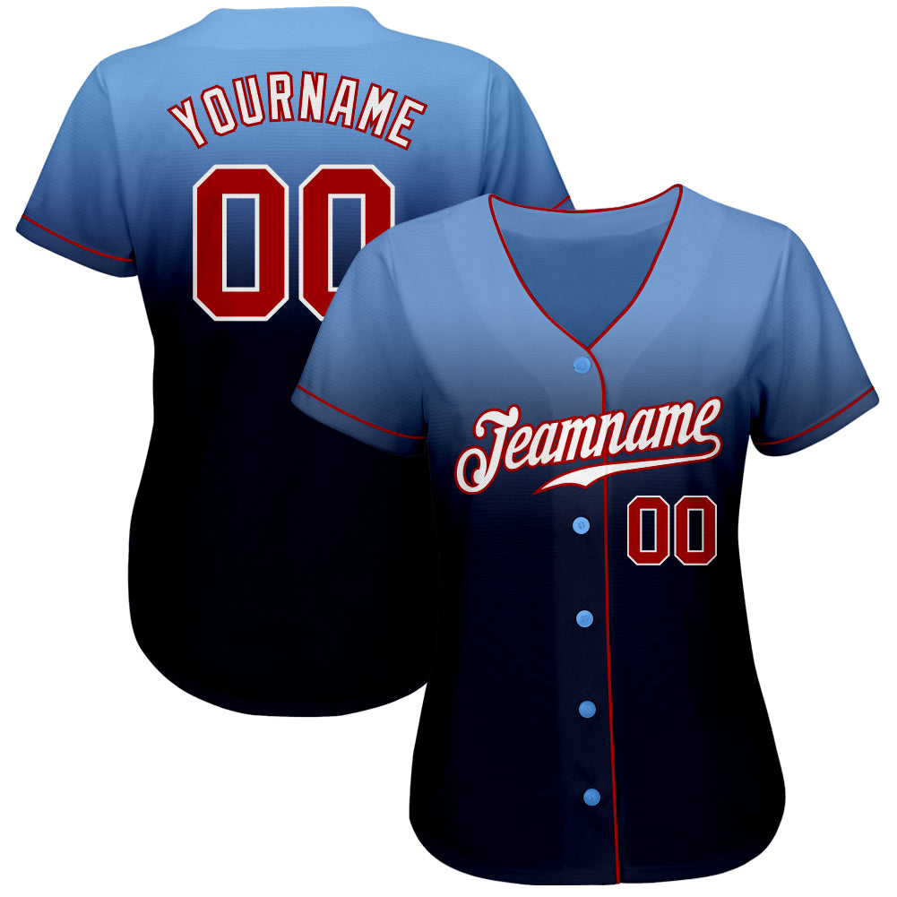 Custom Light Blue Red-Navy Authentic Fade Fashion Baseball Jersey baseball jersey product view 2