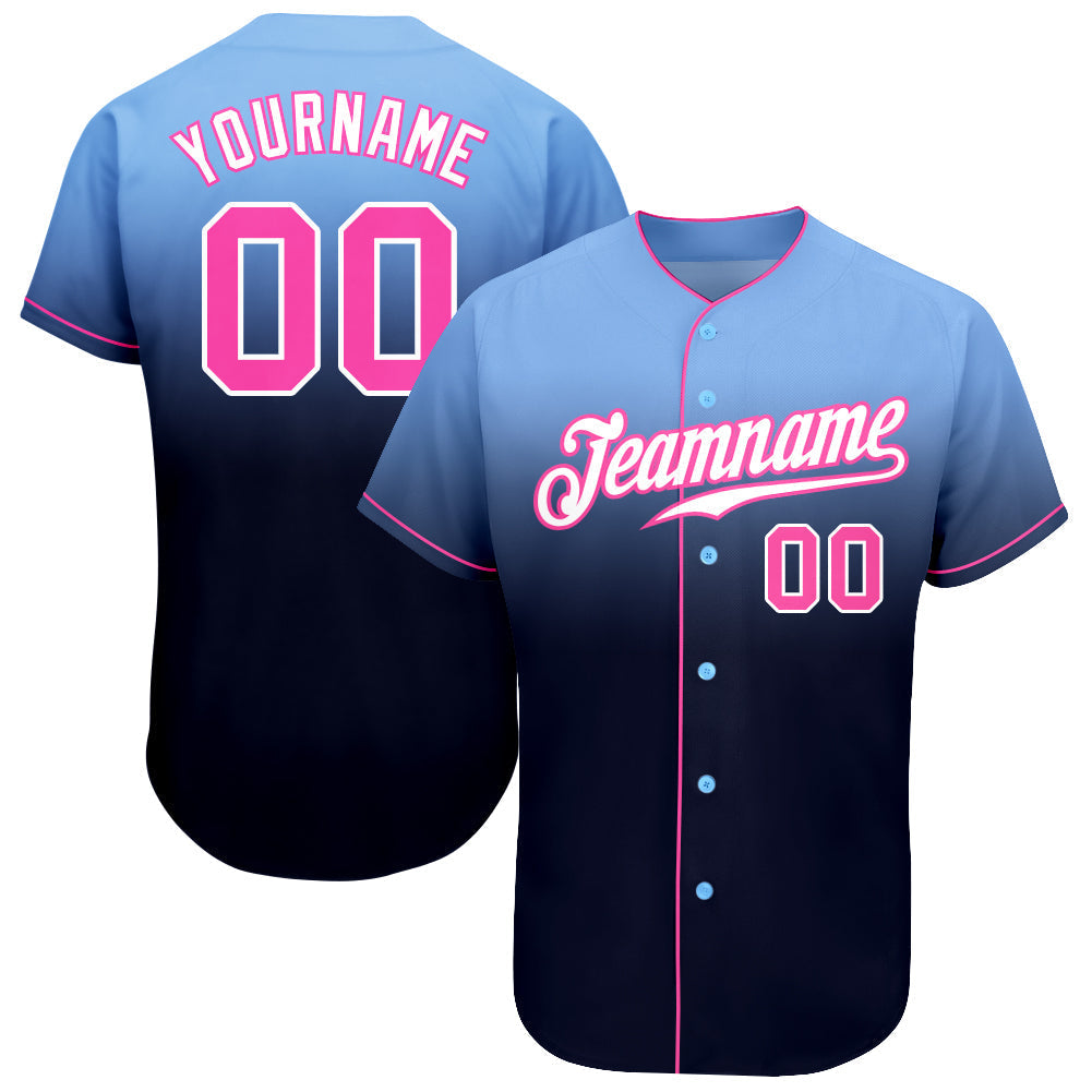 Custom Light Blue Pink-Navy Authentic Fade Fashion Baseball Jersey baseball jersey product view 1