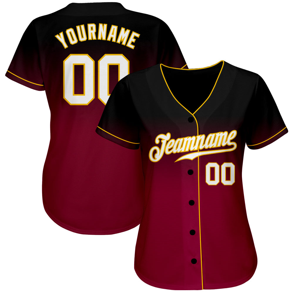 Custom Black White-Crimson Authentic Fade Fashion Baseball Jersey baseball jersey product view 2