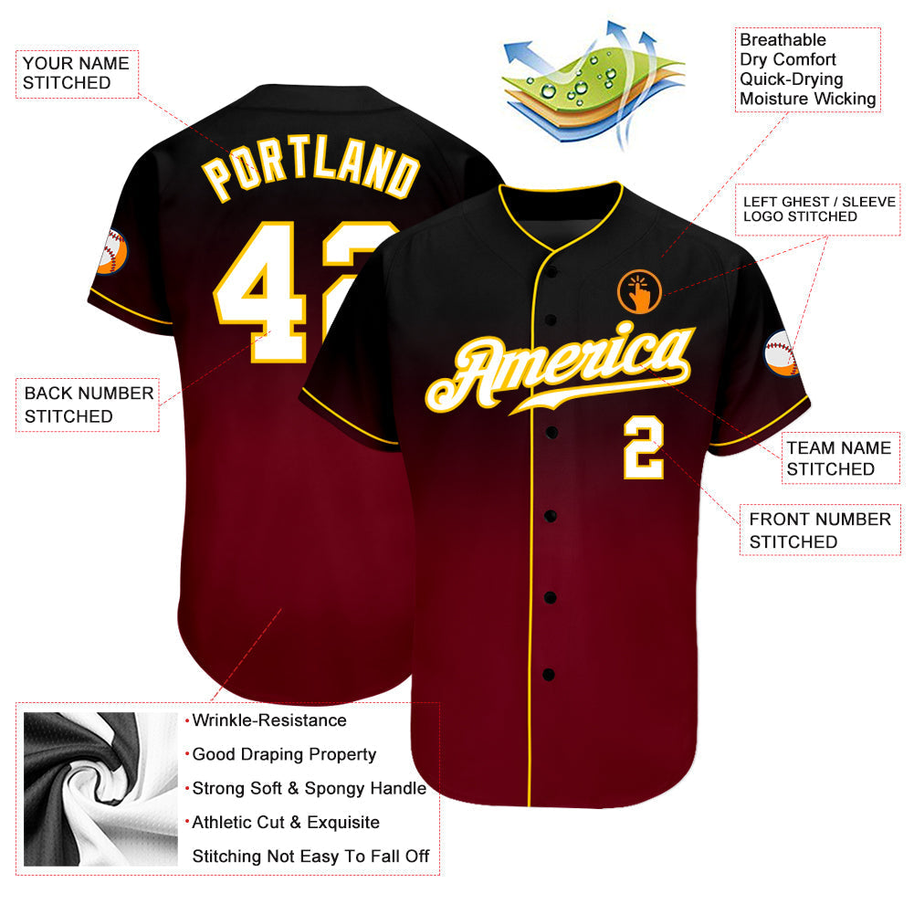 Custom Black White-Crimson Authentic Fade Fashion Baseball Jersey baseball jersey product view 3