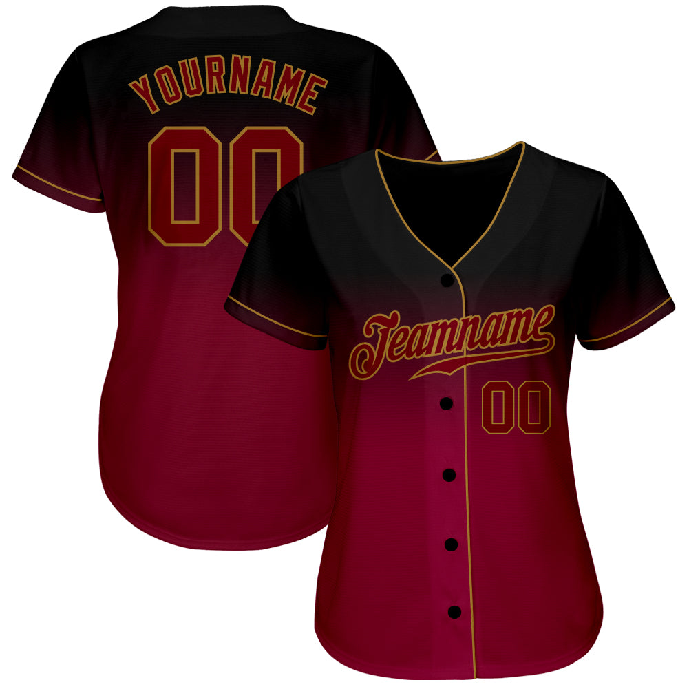 Custom Black Crimson-Old Gold Authentic Fade Fashion Baseball Jersey baseball jersey product view 2