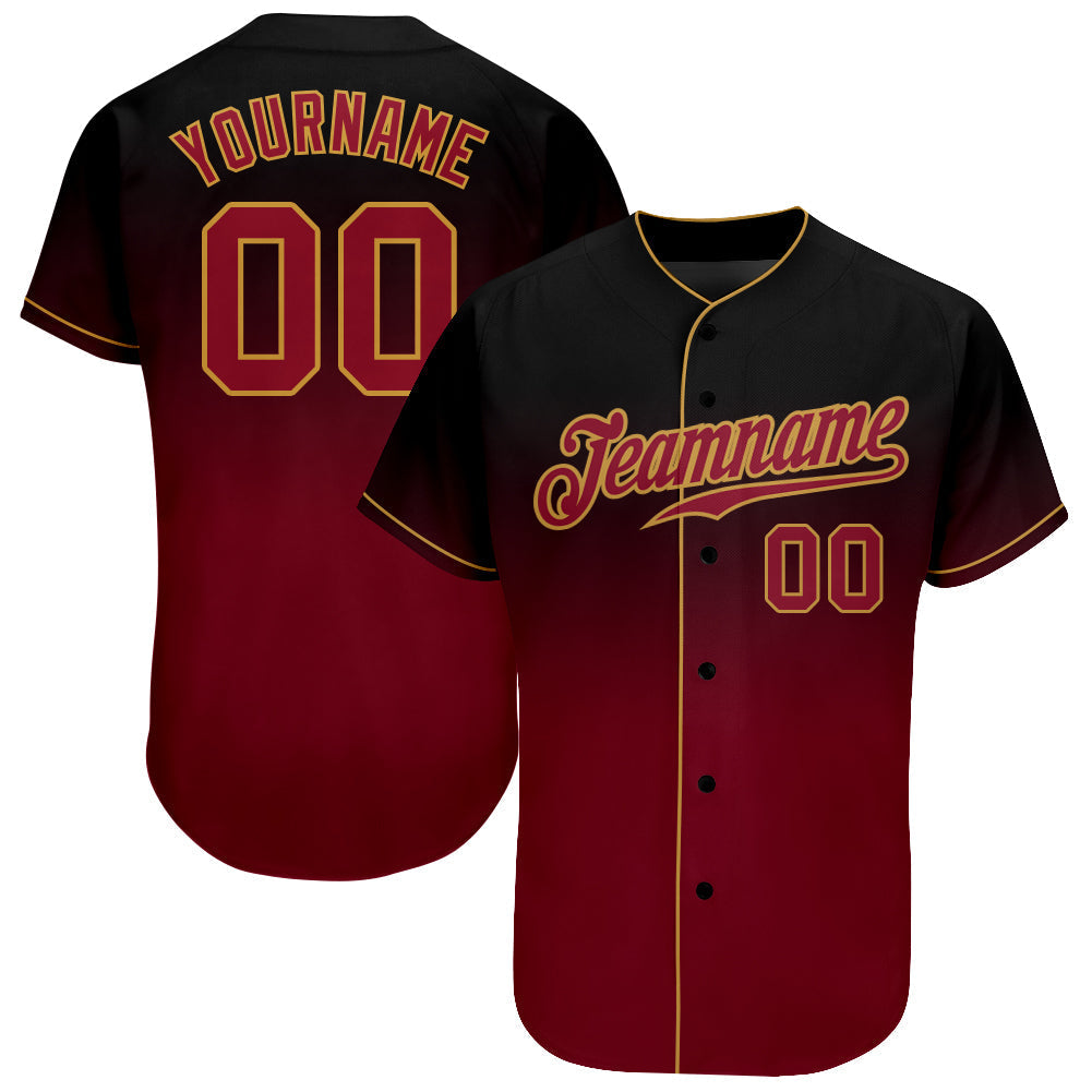 Custom Black Crimson-Old Gold Authentic Fade Fashion Baseball Jersey baseball jersey product view 1