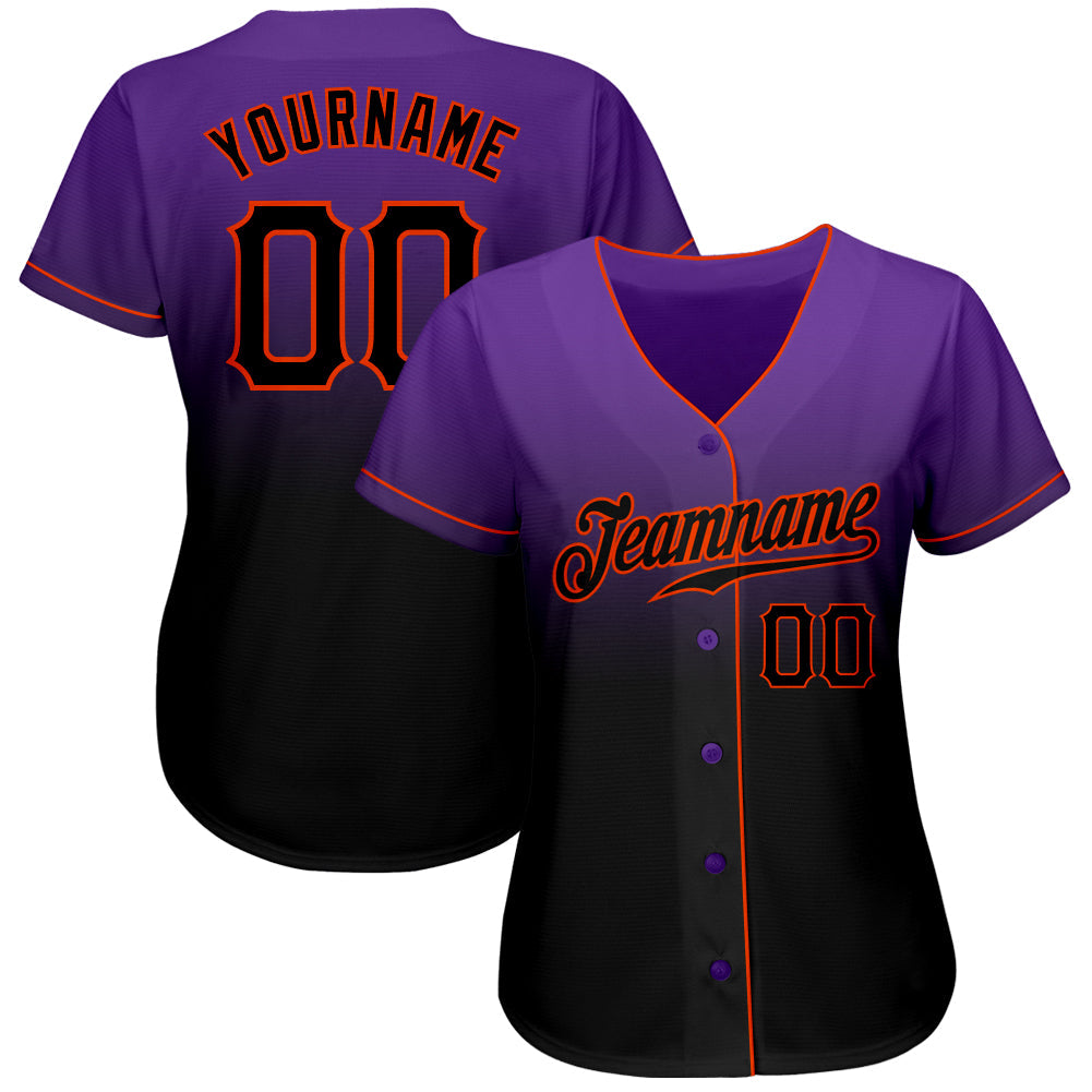 Custom Purple Black-Orange Authentic Fade Fashion Baseball Jersey baseball jersey product view 2