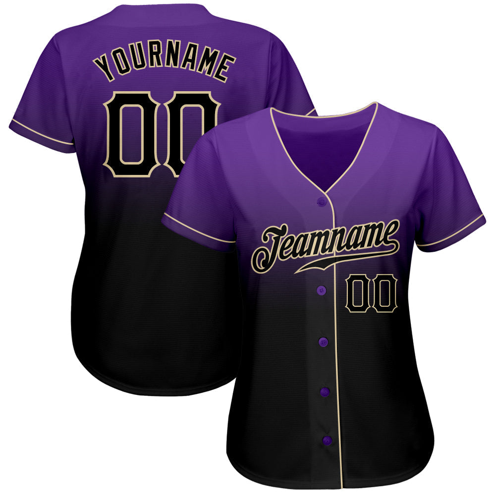 Custom Purple Black-Cream Authentic Fade Fashion Baseball Jersey baseball jersey product view 2
