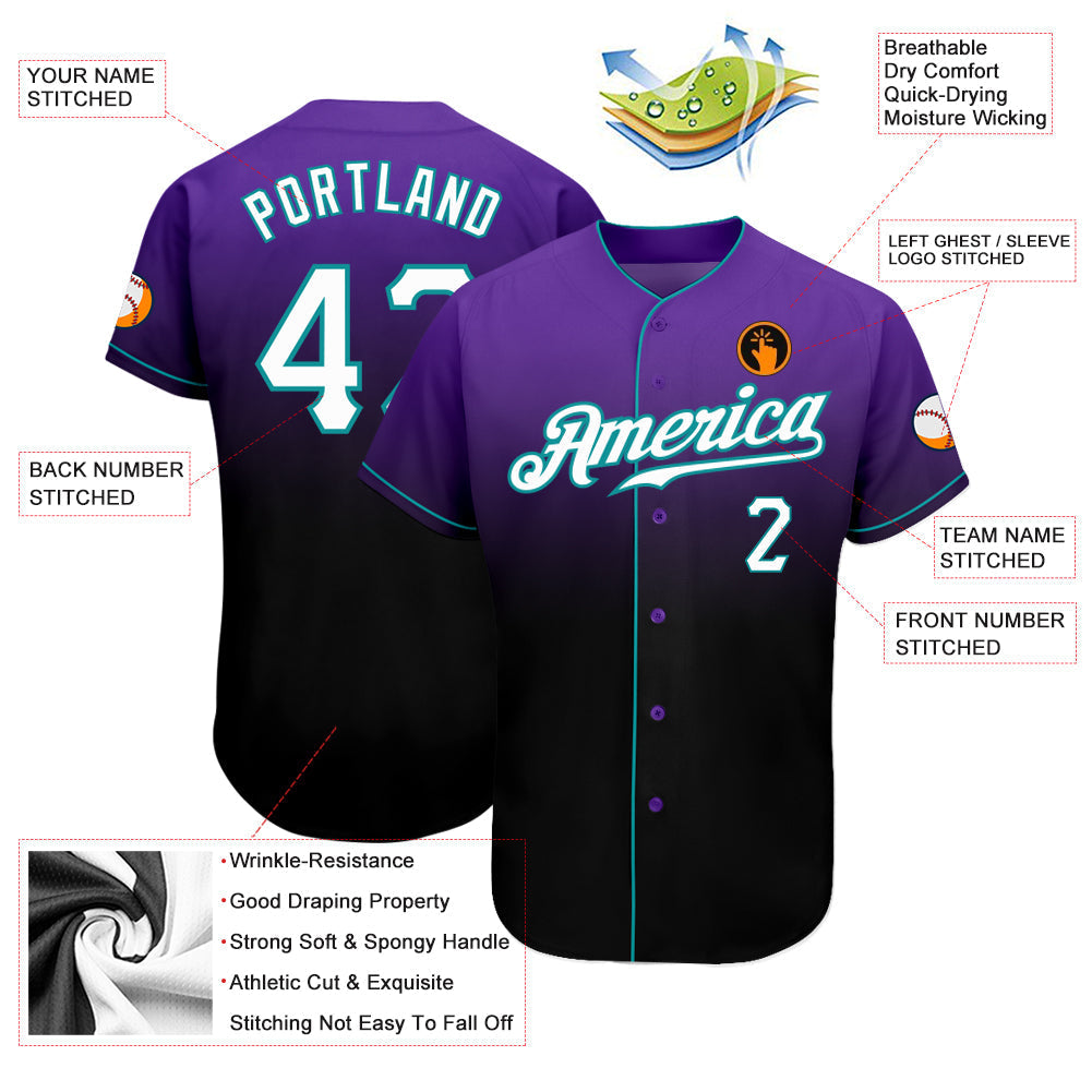 Custom Purple White-Black Authentic Fade Fashion Baseball Jersey baseball jersey product view 3