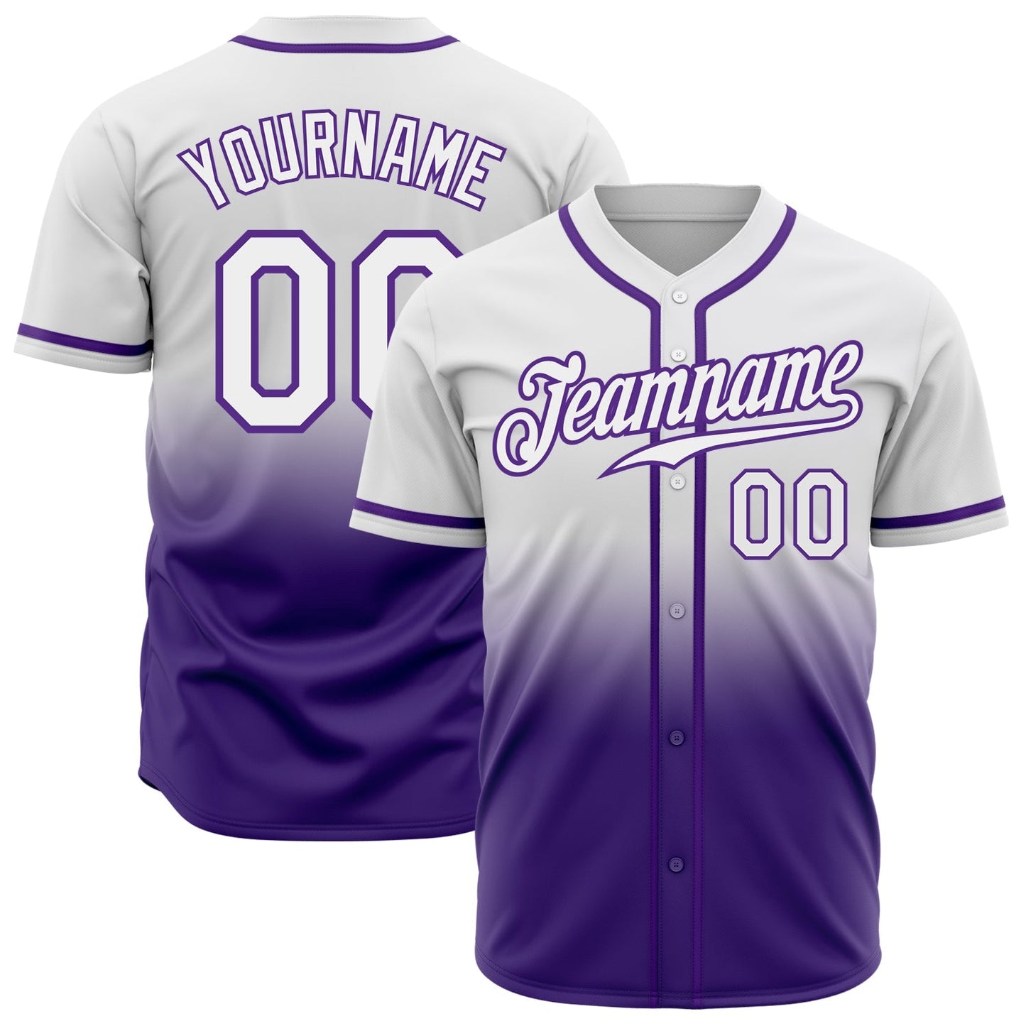 Custom White White-Purple Authentic Fade Fashion Baseball Jersey baseball jersey product view 1