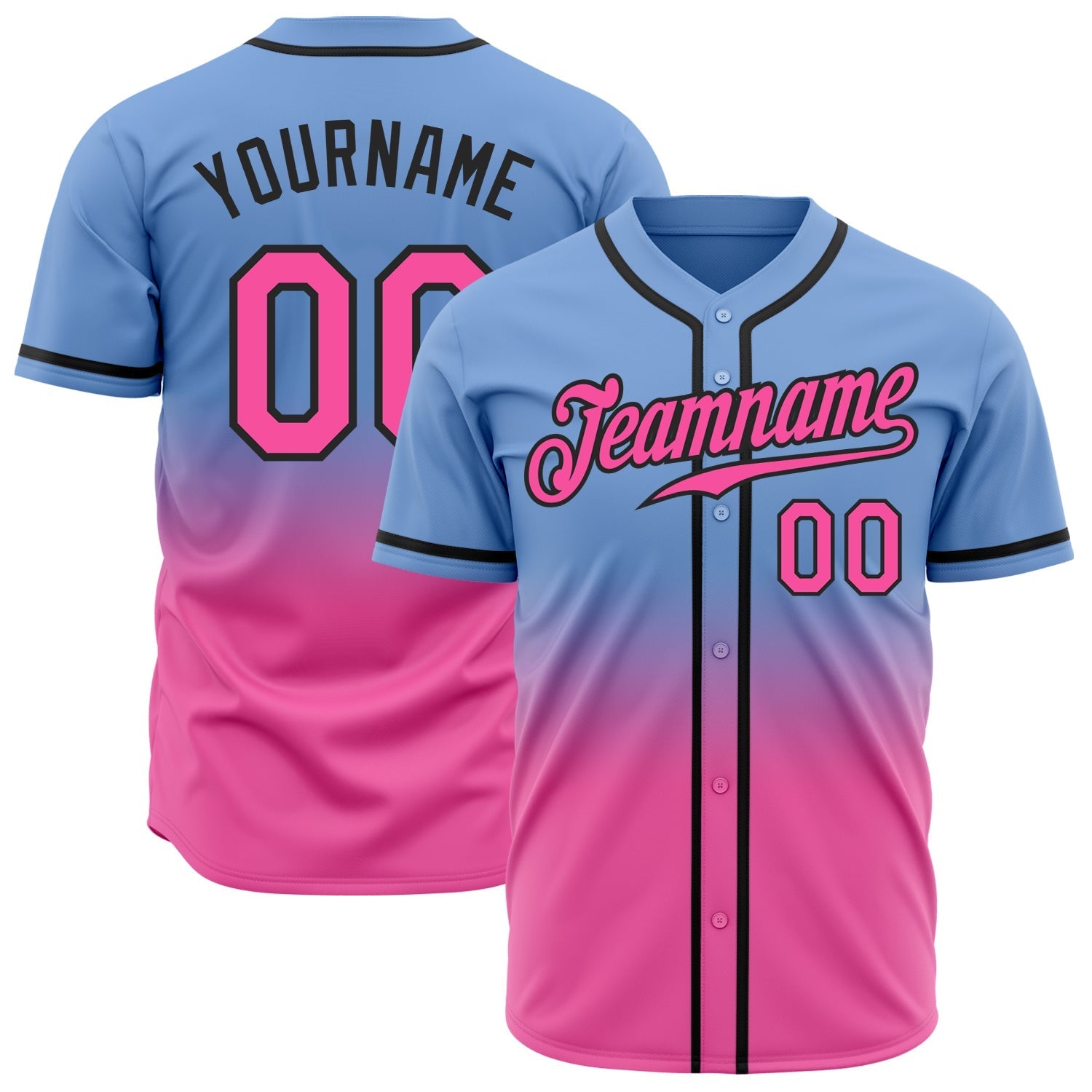 Custom Light Blue Pink-Black Authentic Fade Fashion Baseball Jersey baseball jersey product view 1