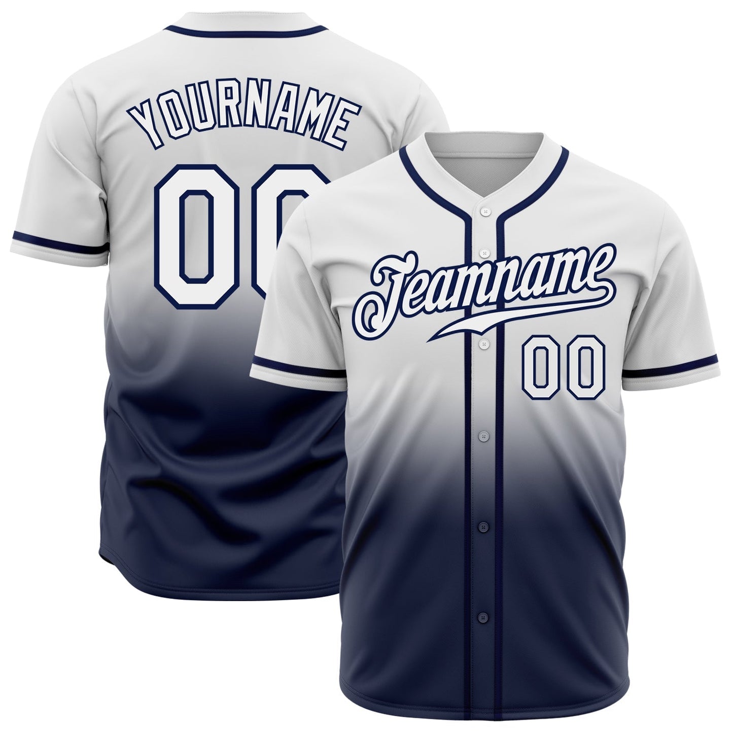 Custom White White-Navy Authentic Fade Fashion Baseball Jersey baseball jersey product view 1