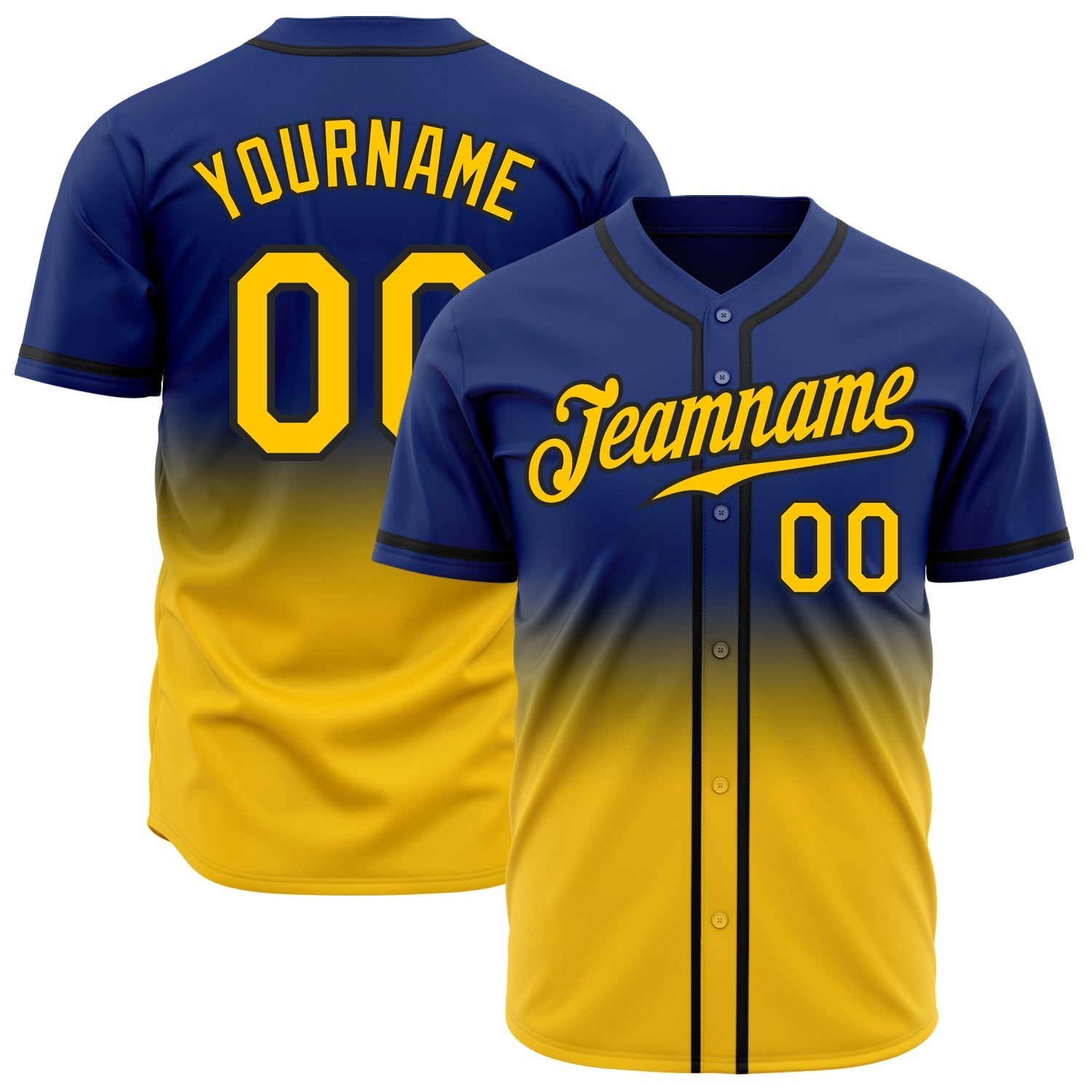 Custom Royal Yellow-Black Authentic Fade Fashion Baseball Jersey baseball jersey product view 1