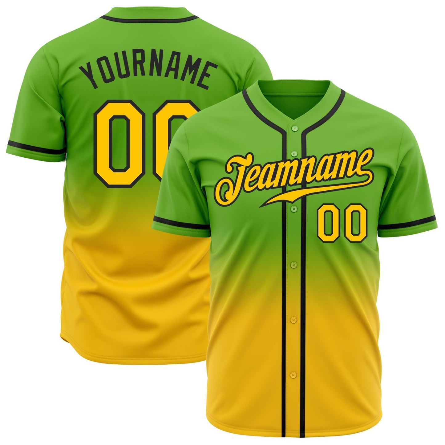 Custom Neon Green Yellow-Black Authentic Fade Fashion Baseball Jersey baseball jersey product view 1