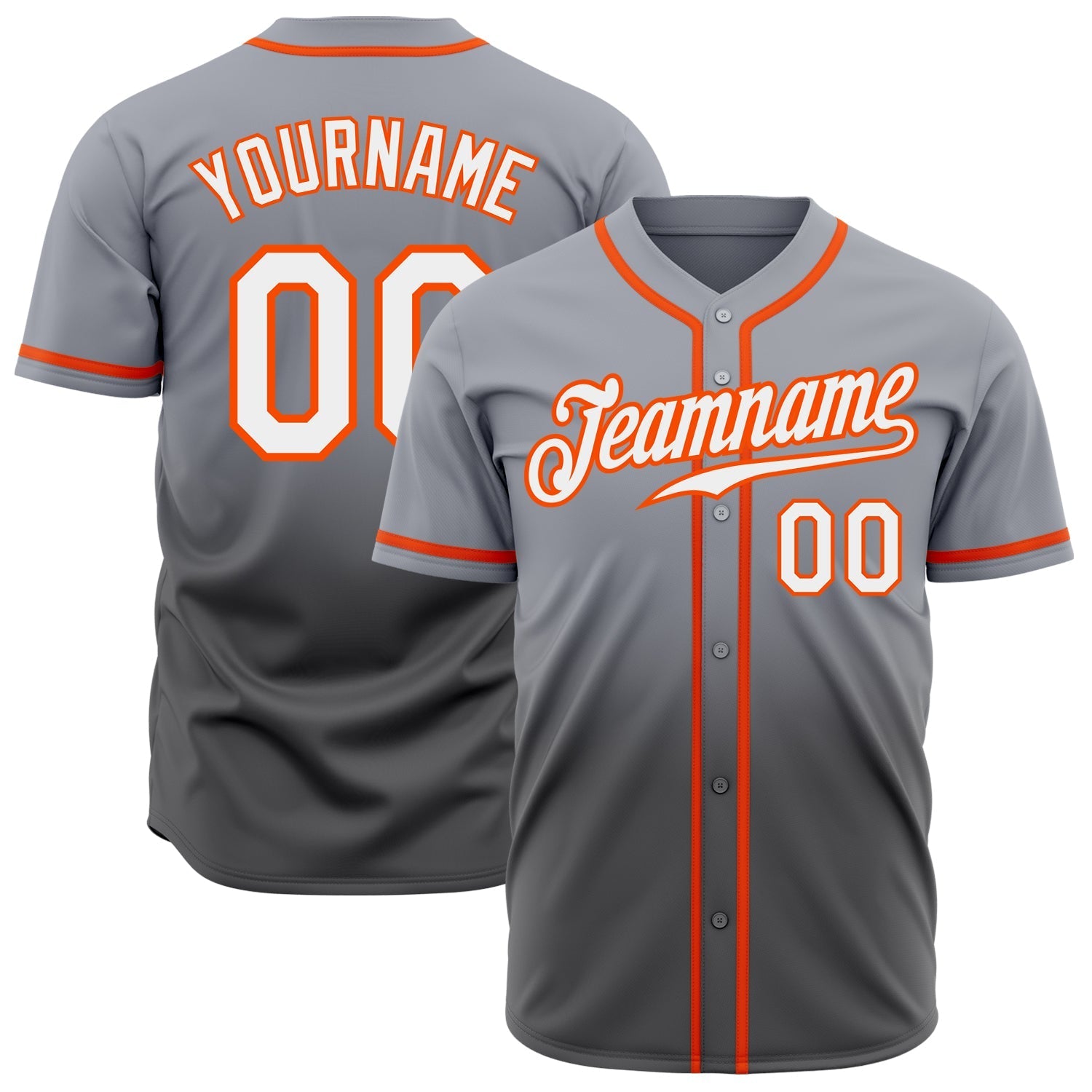 Custom Gray White Steel Gray-Orange Authentic Fade Fashion Baseball Jersey baseball jersey product view 1